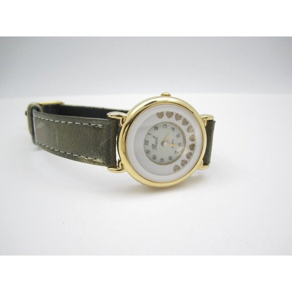 Vtg Pearl Rotating Heart Quartz WR Analog 31mm Round Watch (H729) "New Battery" - Picture 8 of 9